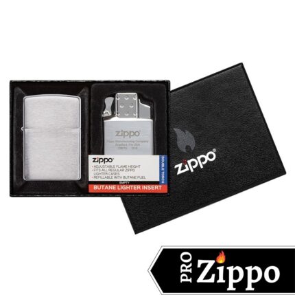 Набор ZIPPO: зажигалка №200 с покрытием и газовый вставной блок с двойным пламенем №65827, в подарочной коробке