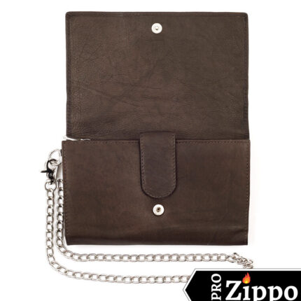 Бумажник байкера Zippo цвет “мокко”, натуральная кожа, с металлической цепочкой и карманом для зажигалки