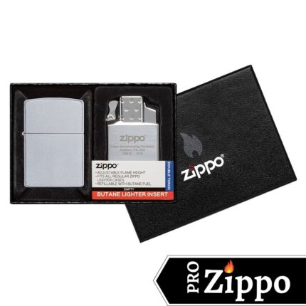 Набор ZIPPO: зажигалка №205 и газовый вставной блок с двойным пламенем №65827, в подарочной коробке