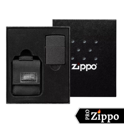 Набор ZIPPO: чёрная зажигалка Black Crackle® и чёрный нейлоновый чехол, в подарочной коробке