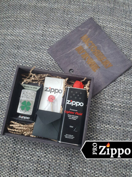 Зажигалка Zippo №24699 Клевер в подарочной коробке “Настоящему мужчине”,Топливо, Фитиль, Кремний 592