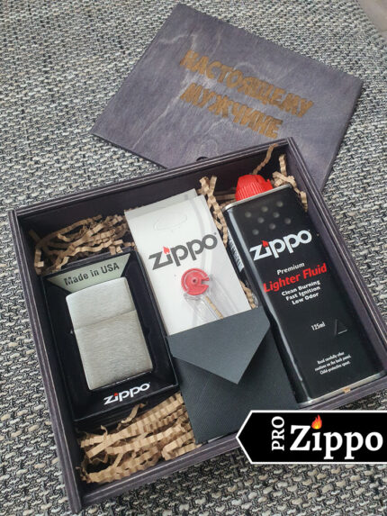 Американская зажигалка Zippo №200 в подарочной коробке “Настоящему мужчине”,Топливо, Фитиль, Кремний