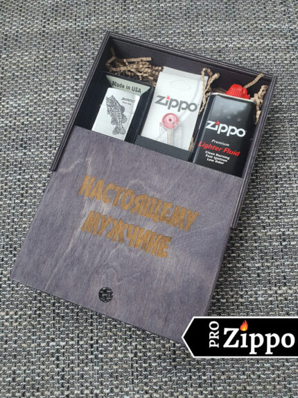 Подарочный набор Zippo “Настоящему мужчине” Зажигалка Zippo №200 BLACK BASS,Топливо, Фитиль, Кремний