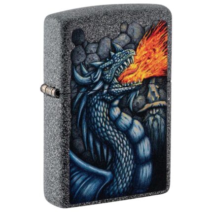 Зажигалка Zippo (зиппо) №49776 Fiery Dragon с покрытием Iron Ston, серая, матовая
