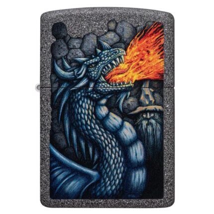 Зажигалка Zippo (зиппо) №49776 Fiery Dragon с покрытием Iron Ston, серая, матовая